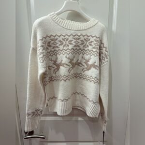 NWT Sincerely Jules Cozy Cream and Tan Nordic fair isle reindeer Sweater - S